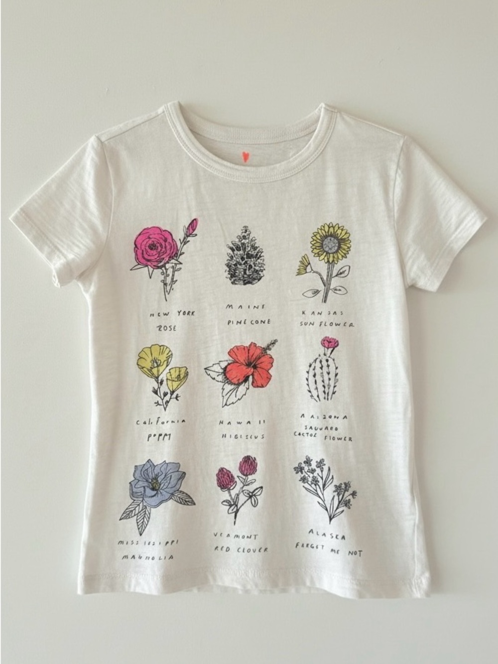J.Crew Crewcuts State Flowers Graphic T-Shirt White Girls Size S (6-7)